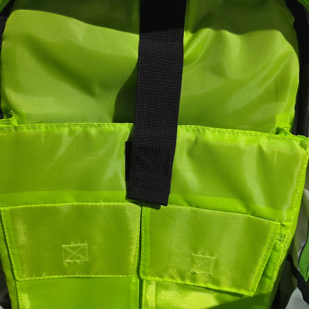 SOL Grey Black Plaid Backpack Neon Green Trim Multi Pocket Laptop Bag - Picture 5 of 5